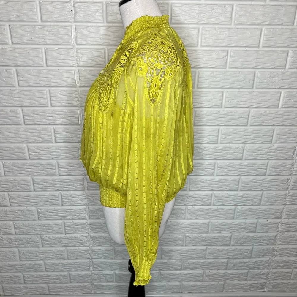 ANTHROPOLOGIE NWT Moira Peasant Blouse Top In Chartreuse Size 6